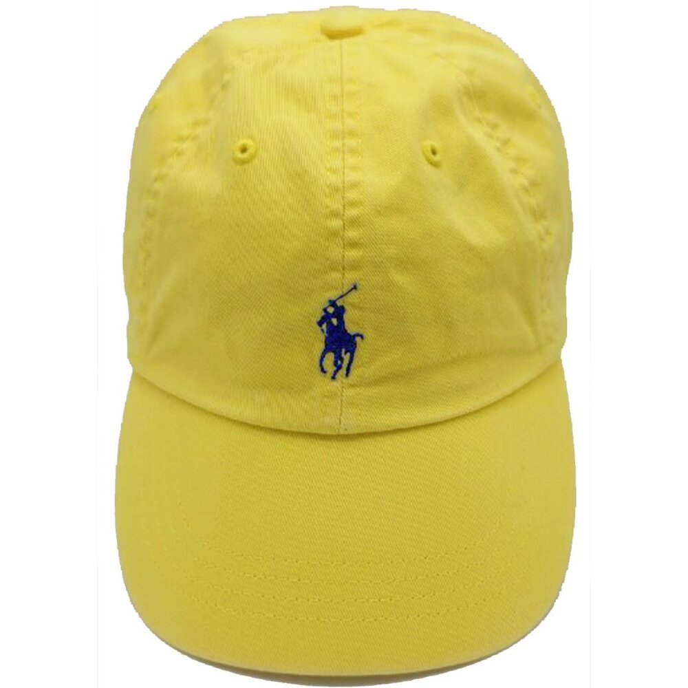 NEW Vintage Polo Ralph Lauren Baseball Hat! Yellow  Blue Player  Leather Strap